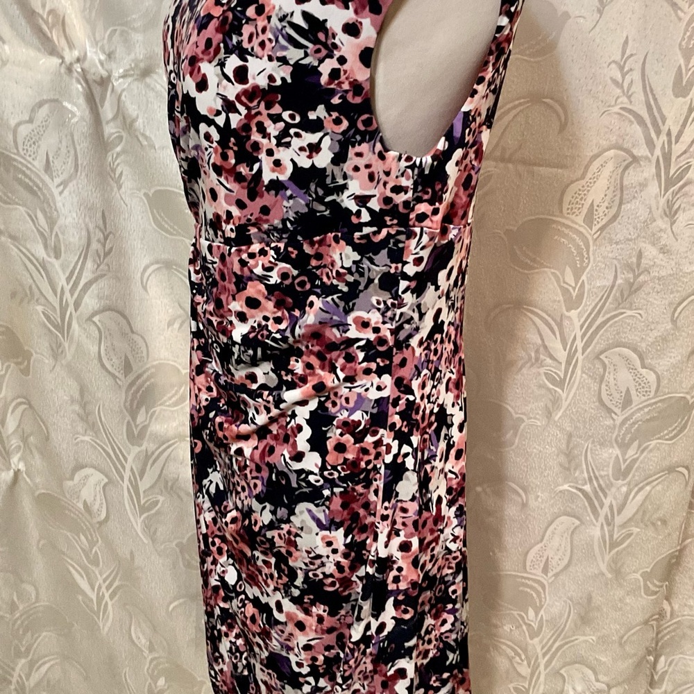 Connected Apparel Pink Black & White Floral Print Faux Wrap Dress - Picture 4 of 8